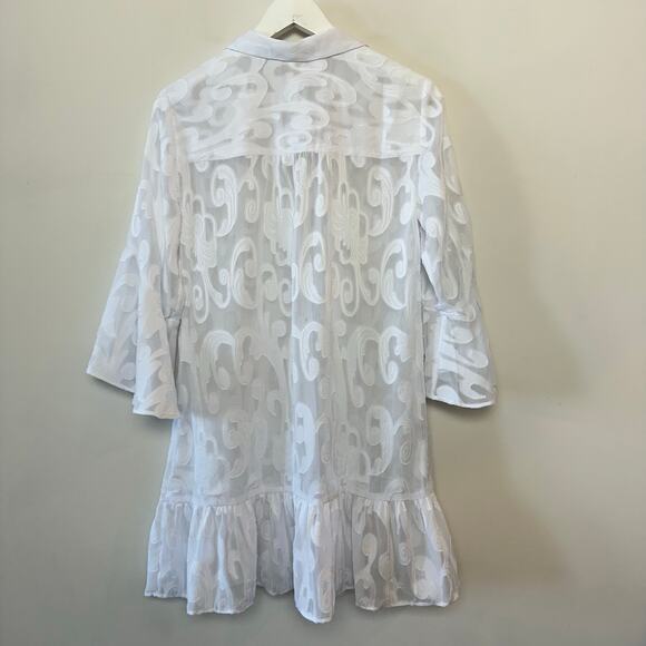 Lilly Pulitzer Linley Dress Cover Up White Collared Shirtdress Sheer Ruffle XS - Picture 3 of 8